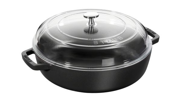 Staub Braisers Töpfe und Pfannen Bräter mit Glasdeckel, 24 cm | rund | Gusseisen | Schwarz