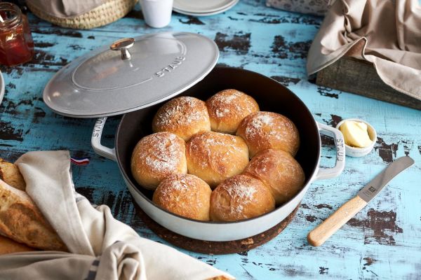 Staub Bräter mit Chistera Drop-Structure 24 cm, rund, Weisser Trüffel, Gusseisen
