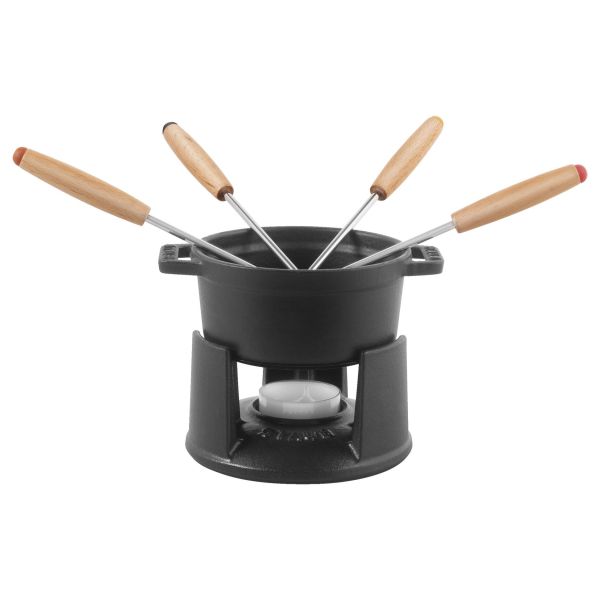 Staub Specialities Gusseisen  Mini Fondue Set, 10 cm rund Schwarz Schokofondues