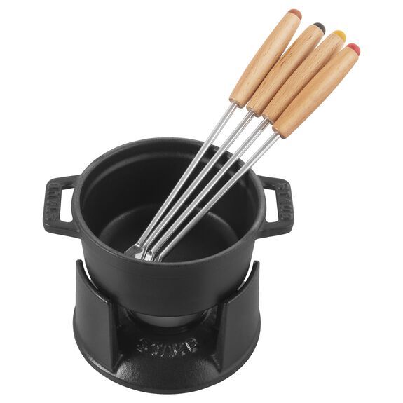 Staub Specialities Gusseisen  Mini Fondue Set, 10 cm rund Schwarz Schokofondues