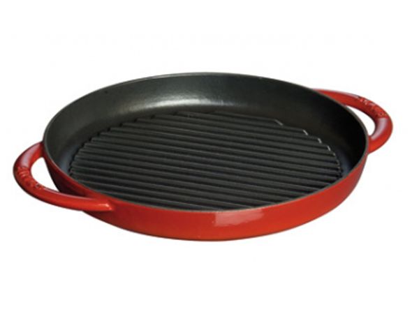 Staub Grill Pans Pure Grill, 30 cm rund Gusseisen Kirsch-Rot  Für alle Herdarten