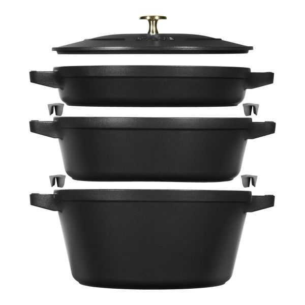 Staub La Cocotte Kochtopfset, 3-tlg rund Gusseisen Schwarz