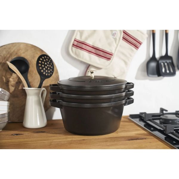 Staub La Cocotte Kochtopfset, 3-tlg rund Gusseisen Schwarz