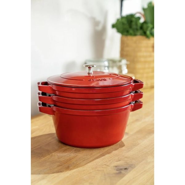 Staub La Cocotte Kochtopfset, 3-tlg rund Gusseisen Kirsch-Rot