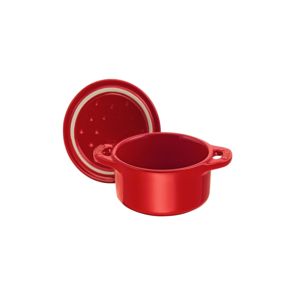 Staub Set 6 Stück Keramik Dessertschale Auflaufform Mini Cocotte, rund Kirsch-Rot 10 cm