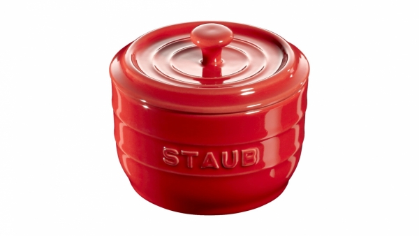 4er Set Staub Keramik Salzgefäß Salzdose rund Kirschrot 10cm