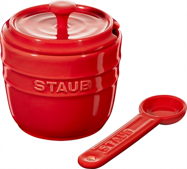 4er Set Staub Keramik Zuckerdose rund Kirschrot 9cm