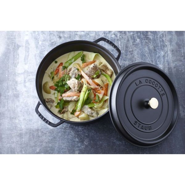 Staub La Cocotte 28 cm Schwarz rund Gusseisen Bräter Kochtopf Schmortopf