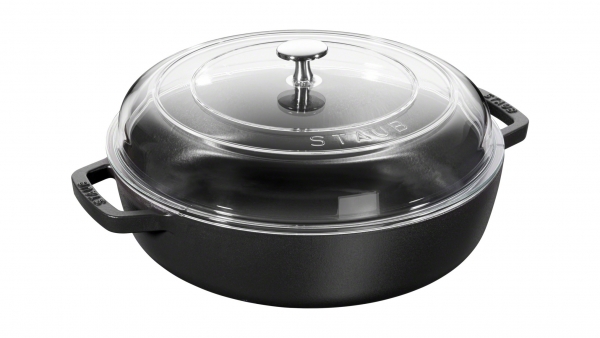 Staub Kochgeschirr Braisers Multifunktionsbräter mit gewölbten Glasdeckel, rund, 24 cm, schwarz