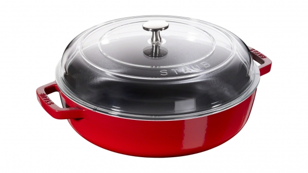 Staub Kochgeschirr Braisers Multifunktionsbräter mit gewölbten Glasdeckel, rund, 24 cm, rot