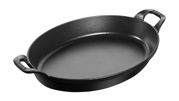 Staub Kochgeschirr Stapelbare Auflaufform Backform Bratform oval Schwarz 37 cm