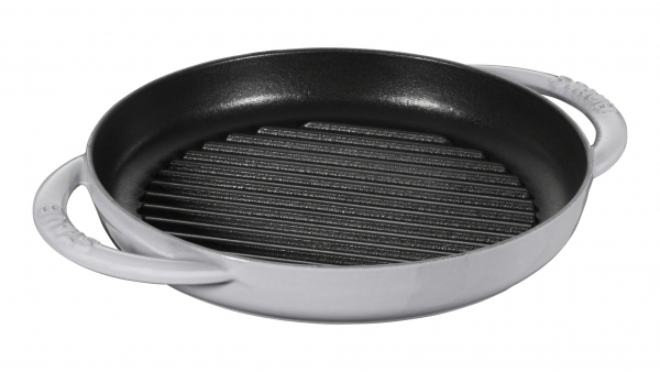 Staub Kochgeschirr Grillpfanne Bratpfanne mit 2 Griffen rund Graphitgrau 26cm