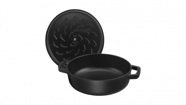 Staub Kochgeschirr Multifunktionsbräter mit Chistera Drop Structure Bräter Bratentopf rund Schwarz 28 cm