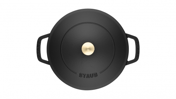 Staub Kochgeschirr Multifunktionsbräter mit Chistera Drop Structure Bräter Bratentopf rund Schwarz 24 cm