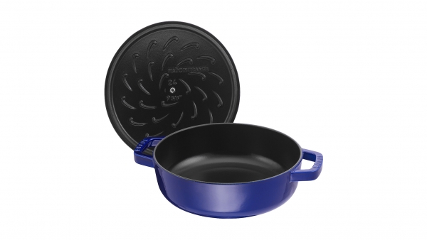 Staub Kochgeschirr Multifunktionsbräter mit Chistera Drop Structure Bräter Bratentopf rund Dunkelblau 24 cm