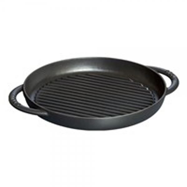 Staub Kochgeschirr Grillpfanne Grill Pfanne rund Schwarz 22 cm