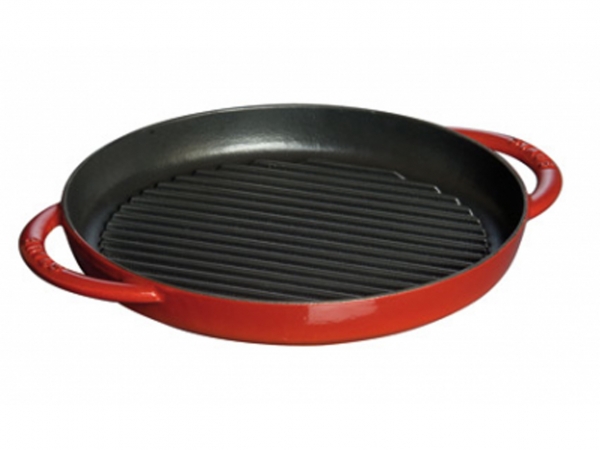 Staub Kochgeschirr Grillpfanne Grill Pfanne rund Kirschrot 30 cm