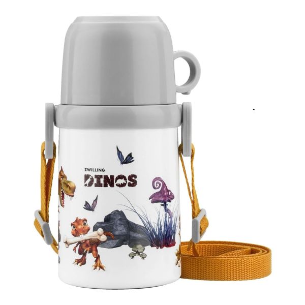 ZWILLING Thermo Thermoflasche mit Becher DINOS, 380 ml, Edelstahl, Weiß-grau