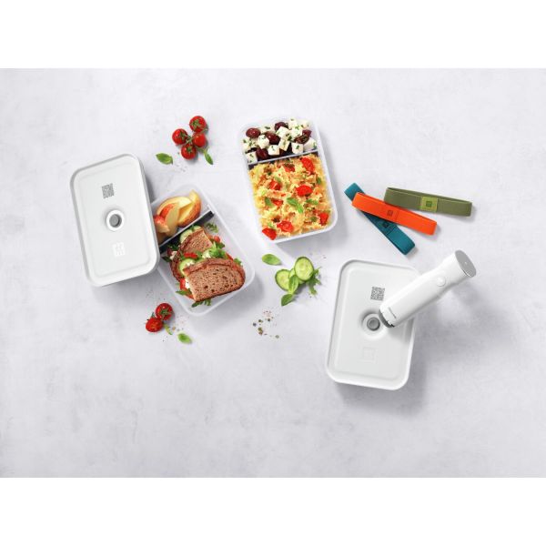 ZWILLING Fresh & Save Vakuum Lunchbox Set, L flach / 6-tlg, Kunststoff, Semitransparent-Grau