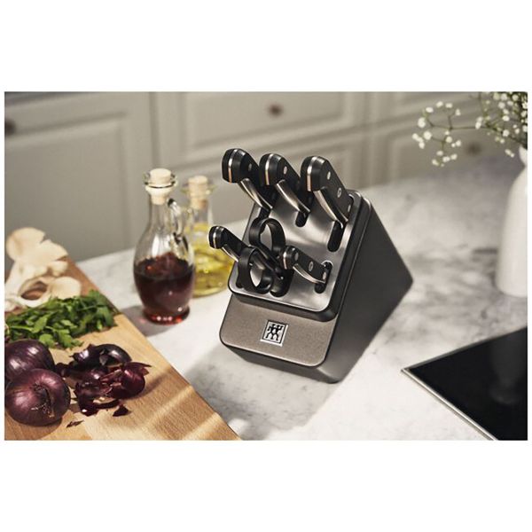 ZWILLING Gourmet Messer Selbstschärfender Messerblock, 7-tlg Esche Anthrazit