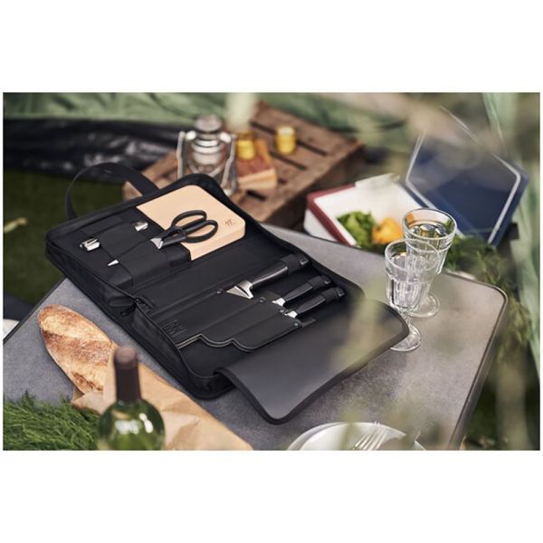 ZWILLING **** VIER STERNE Messer Reiseset, 7-tlg Schwarz Buchenholzbrett