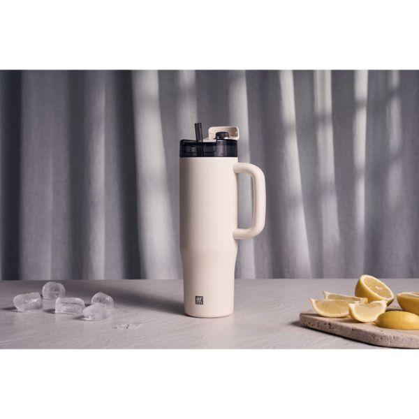 ZWILLING Thermo Plus Isolierbecher Thermobecher mit Strohhalm, 900 ml Edelstahl Cream