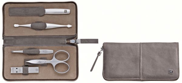 Zwilling TWINOX Manicure Etui Nagelpflege Taupe Reißverschluss-Etui, Rindleder, taupe, 5-tlg.