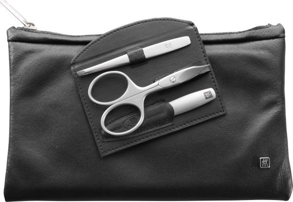 Zwilling Twinox Kosmetiktasche 3-tlg. schwarz Kombi-Nagelschere Pinzette schräg Saphir-Nagelfeile aus edelem Rindleder