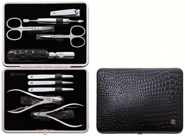 Zwilling ZWILLING® Classic Inox Rahmen-Manicure Etui Kroko Nagelpflegeset schwarz, 10-tlg.