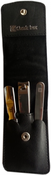 Zwilling CLASSIC INOX Maniküreset  Manicure Etui Nagelpflege Taschen-Etui, Rindleder, schwarz, 3-tlg.