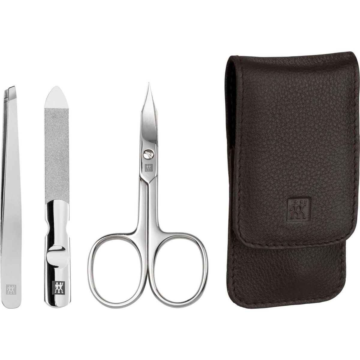 Druckknopf-Etui, hochwertiges Zwilling Edelstahl CLASSIC Braun, INOX 3-tlg.