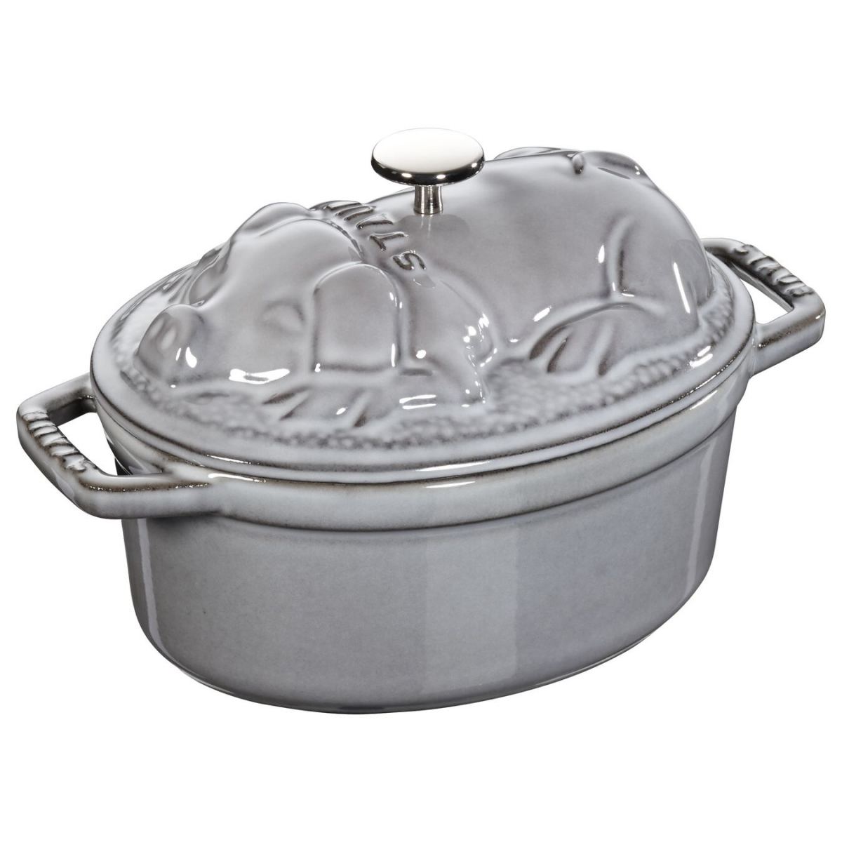 Staub Kochgeschirr Cocotte Bräter Kochtopf Bratentopf Schwein 17 grau oval  Schwarz 17 cm