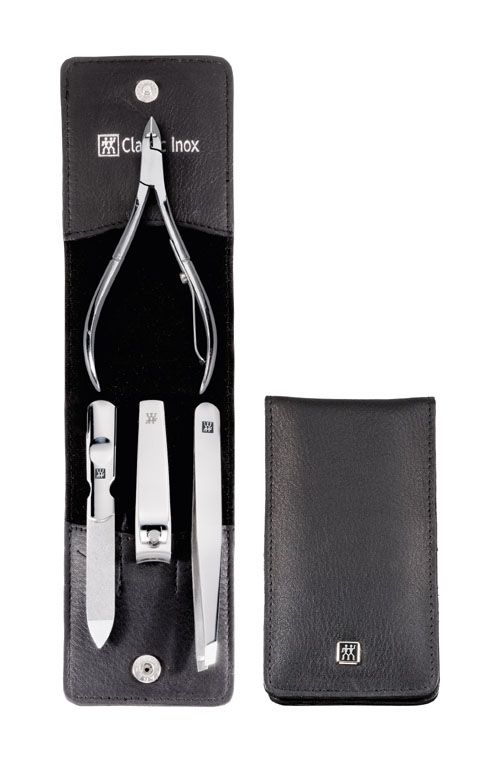 Zwilling CLASSIC INOX Maniküreset Manicure Etui Nagelpflege Taschen-Etui,  Rindleder, schwarz,