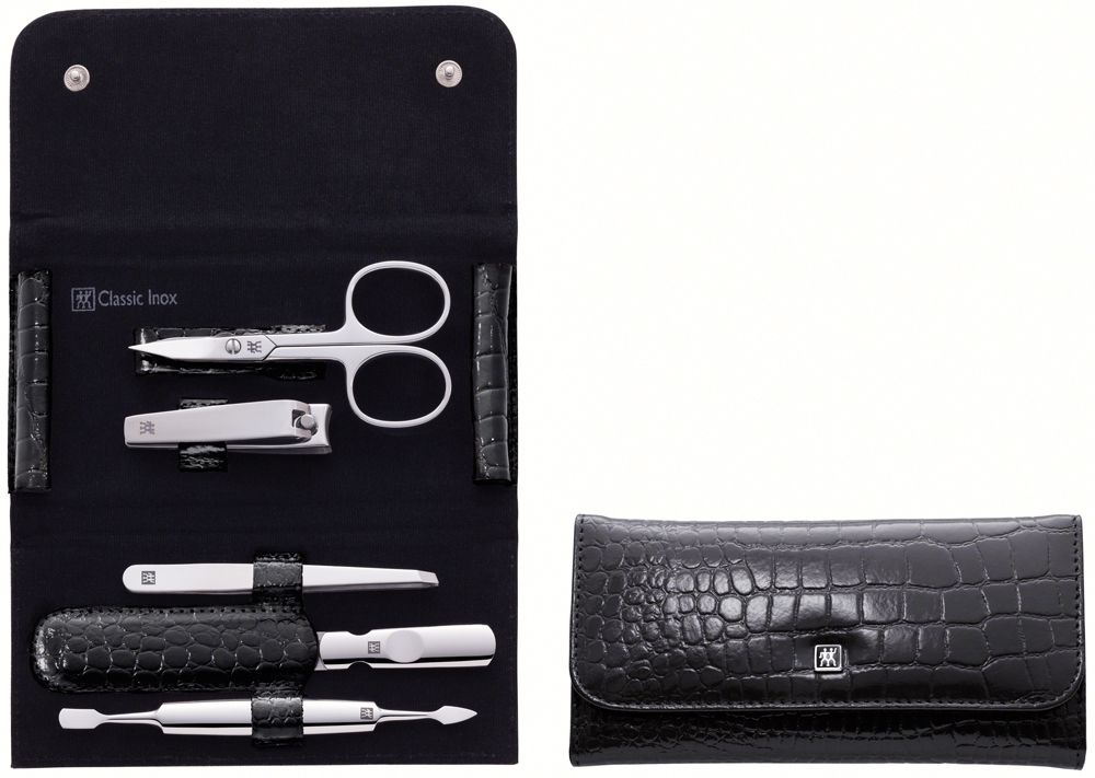 Classic Etui Manicure Nagelpflegeset Inox schwarz, Druckknopf-Etui, ZWILLING® Zwilling