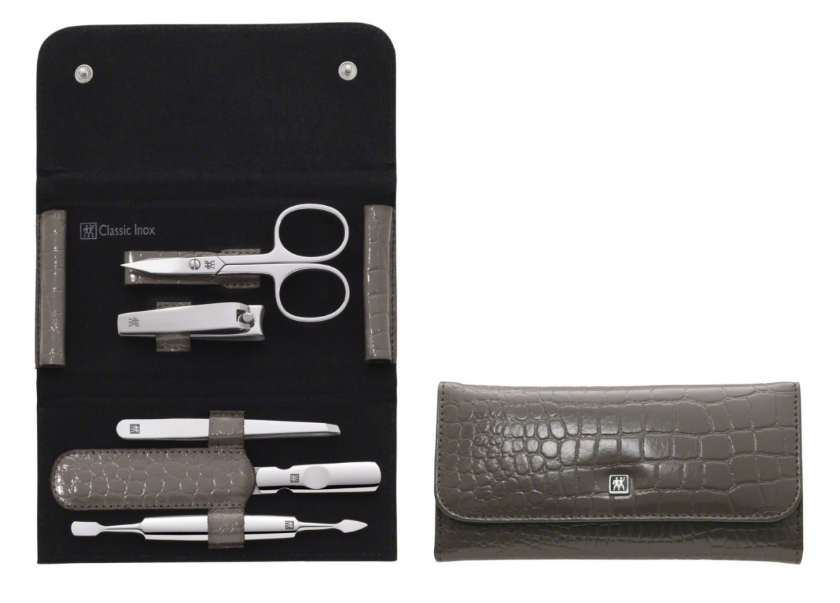 ZWILLING® Classic Inox Druckknopf-Etui, Manicure Etui Nagelpflegeset taupe,