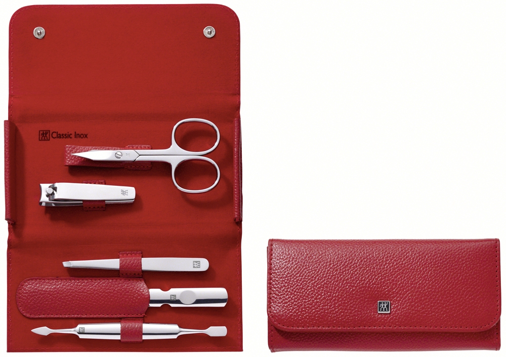 ZWILLING® Etui Manicure Inox Classic 5 rot Druckknopf-Etui, Nagelpflegeset