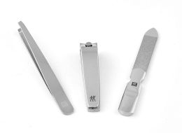 Zwilling CLASSIC INOX 3-tlg. Maniküreset Manicure Etui Nagelpflege Taschen-Etui, Rindleder, schwarz, 3-tlg.