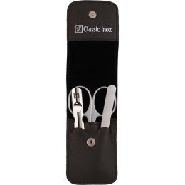 Zwilling CLASSIC INOX Druckknopf-Etui, Braun, 3-tlg. hochwertiges Edelstahl