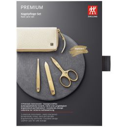 Zwilling Maniküre Pediküre Set 3tlg. mit Kombi-Nagelschere, Leder, beige