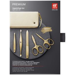Zwilling Maniküre Pediküre Set 5tlg. mit Nagelschere, Leder, beige