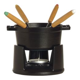 Staub Specialities Gusseisen  Mini Fondue Set, 10 cm rund Schwarz Schokofondues