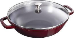 Staub Specialities Wok mit Glassdeckel, 30 cm rund Gusseisen Grenadine-Rot