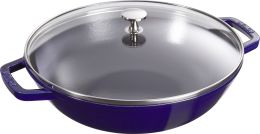 Staub Specialities Wok mit Glassdeckel, 30 cm rund Gusseisen Dunkelblau