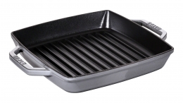 Staub Kochgeschirr Grillpfanne Bratpfanne mit 2 Griffen quadratisch Graphitgrau 28cm