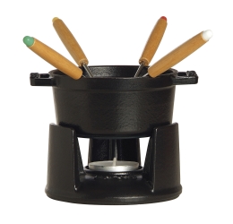 Staub Kochgeschirr Fondue Set rund Schwarz 10 cm