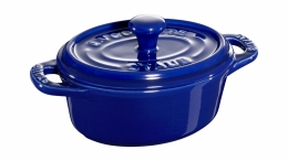 Staub Keramik Mini Cocotte, oval dunkelblau 11 cm Ceramic