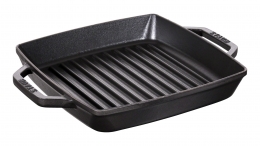 Staub Kochgeschirr Grillpfanne Bratpfanne mit 2 Griffen quadratisch Schwarz 33cm