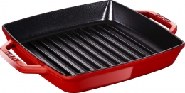 Staub Kochgeschirr Grillpfanne Bratpfanne mit 2 Griffen quadratisch Kirschrot 33cm