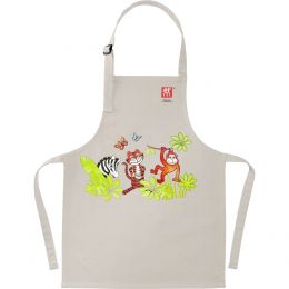 ZWILLING Textiles Kinderschürze aus Baumwolle 60 cm x 45 cm, Grau farbenfrohem Tier Motiv