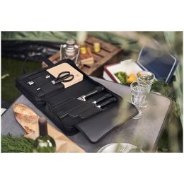 ZWILLING **** VIER STERNE Messer Reiseset, 7-tlg Schwarz Buchenholzbrett